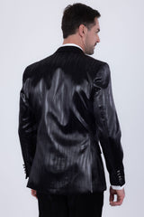 Barabas Wholesale Men's Shiny Metallic Striped Notch Wide Lapel Blazer 6BL05 Black