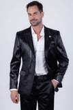 Barabas Wholesale Men's Shiny Metallic Striped Notch Wide Lapel Blazer 6BL05 Black