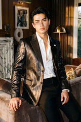 Barabas Wholesale Men's Shiny Metallic Striped Notch Wide Lapel Blazer 6BL05 Black