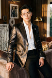 Barabas Wholesale Men's Shiny Metallic Striped Notch Wide Lapel Blazer 6BL05 Black