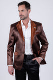 Barabas Wholesale Men's Shiny Metallic Striped Notch Wide Lapel Blazer 6BL05 Brown