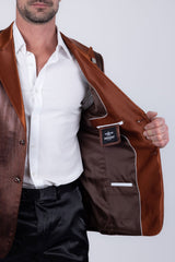 Barabas Wholesale Men's Shiny Metallic Striped Notch Wide Lapel Blazer 6BL05 Brown