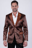 Barabas Wholesale Men's Shiny Metallic Striped Notch Wide Lapel Blazer 6BL05 Chocolate