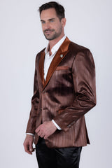 Barabas Wholesale Men's Shiny Metallic Striped Notch Wide Lapel Blazer 6BL05 Brown