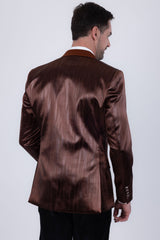 Barabas Wholesale Men's Shiny Metallic Striped Notch Wide Lapel Blazer 6BL05 Chocolate