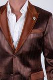 Barabas Wholesale Men's Shiny Metallic Striped Notch Wide Lapel Blazer 6BL05 Brown