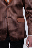 Barabas Wholesale Men's Shiny Metallic Striped Notch Wide Lapel Blazer 6BL05 Brown