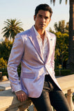 Barabas Wholesale Men's Shiny Metallic Striped Notch Wide Lapel Blazer 6BL05 Lavender