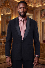 Barabas Wholesale Men's Glitter Shine Contrasting Shawl Lapel Blazer 6BL07 Black