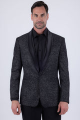 Barabas Wholesale Men's Glitter Shine Contrasting Shawl Lapel Blazer 6BL07 Black Silver