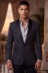 Barabas Wholesale Men's Glitter Shine Contrasting Shawl Lapel Blazer 6BL07 Black Silver