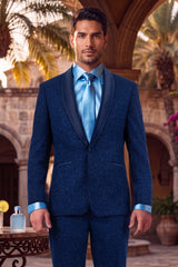 Barabas Wholesale Men's Glitter Shine Contrasting Shawl Lapel Blazer 6BL07 Estate Blue