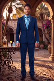 Barabas Wholesale Men's Glitter Shine Contrasting Shawl Lapel Blazer 6BL07 Estate Blue
