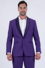 Barabas Wholesale Men's Glitter Shine Contrasting Shawl Lapel Blazer 6BL07 Purple