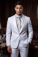Barabas Wholesale Men's Glitter Shine Contrasting Shawl Lapel Blazer 6BL07 White Silver