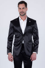 Barabas Wholesale Men's Solid Color Satin Metallic Peak Lapel Blazer 6BL1010 Black