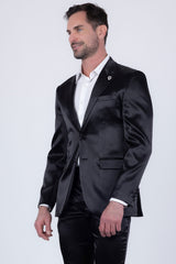 Barabas Wholesale Men's Solid Color Satin Metallic Peak Lapel Blazer 6BL1010 Black