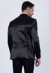 Barabas Wholesale Men's Solid Color Satin Metallic Peak Lapel Blazer 6BL1010 Black