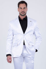 Barabas Wholesale Men's Solid Color Satin Metallic Peak Lapel Blazer 6BL1010 White