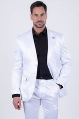 Barabas Wholesale Men's Solid Color Satin Metallic Peak Lapel Blazer 6BL1010 Off White