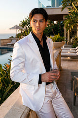 Barabas Wholesale Men's Solid Color Satin Metallic Peak Lapel Blazer 6BL1010 White