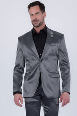 Barabas Wholesale Men's Solid Color Satin Metallic Peak Lapel Blazer 6BL1010 Charcoal