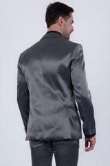 Barabas Wholesale Men's Solid Color Satin Metallic Peak Lapel Blazer 6BL1010 Charcoal