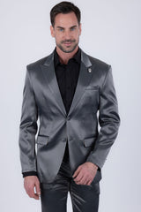 Barabas Wholesale Men's Solid Color Satin Metallic Peak Lapel Blazer 6BL1010 Grey