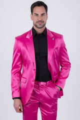 Barabas Wholesale Men's Solid Color Satin Metallic Peak Lapel Blazer 6BL1010 Fuchsia