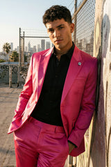 Barabas Wholesale Men's Solid Color Satin Metallic Peak Lapel Blazer 6BL1010 Fuchsia