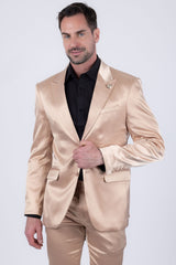 Barabas Wholesale Men's Solid Color Satin Metallic Peak Lapel Blazer 6BL1010 Gold