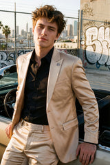 Barabas Wholesale Men's Solid Color Satin Metallic Peak Lapel Blazer 6BL1010 Gold