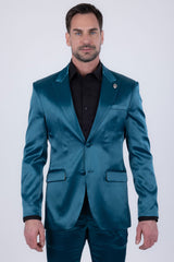Barabas Wholesale Men's Solid Color Satin Metallic Peak Lapel Blazer 6BL1010 Green