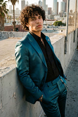 Barabas Wholesale Men's Solid Color Satin Metallic Peak Lapel Blazer 6BL1010 Green