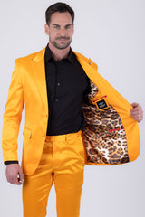 Barabas Wholesale Men's Solid Color Satin Metallic Peak Lapel Blazer 6BL1010 Mustard