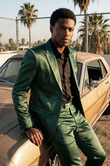 Barabas Wholesale Men's Solid Color Satin Metallic Peak Lapel Blazer 6BL1010 Olive