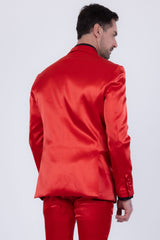 Barabas Wholesale Men's Solid Color Satin Metallic Peak Lapel Blazer 6BL1010 Red