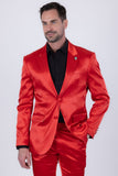 Barabas Wholesale Men's Solid Color Satin Metallic Peak Lapel Blazer 6BL1010 Red