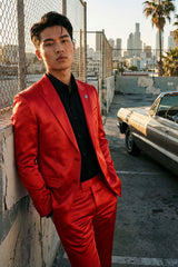 Barabas Wholesale Men's Solid Color Satin Metallic Peak Lapel Blazer 6BL1010 Red