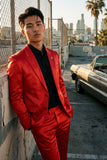 Barabas Wholesale Men's Solid Color Satin Metallic Peak Lapel Blazer 6BL1010 Red