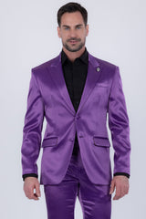 Barabas Wholesale Men's Solid Color Satin Metallic Peak Lapel Blazer 6BL1010 Purple