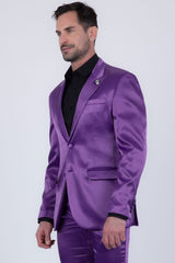 Barabas Wholesale Men's Solid Color Satin Metallic Peak Lapel Blazer 6BL1010 Purple