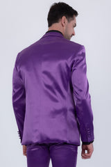 Barabas Wholesale Men's Solid Color Satin Metallic Peak Lapel Blazer 6BL1010 Purple