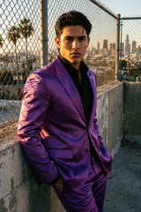 Barabas Wholesale Men's Solid Color Satin Metallic Peak Lapel Blazer 6BL1010 Purple