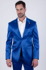 Barabas Wholesale Men's Solid Color Satin Metallic Peak Lapel Blazer 6BL1010 Blue