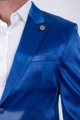 Barabas Wholesale Men's Solid Color Satin Metallic Peak Lapel Blazer 6BL1010 Blue