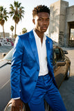 Barabas Wholesale Men's Solid Color Satin Metallic Peak Lapel Blazer 6BL1010 Blue
