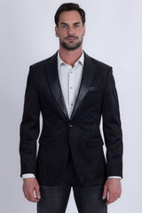 Barabas Wholesale Men's Faux Leather Lapel Patterned Peak Lapel Blazer 6BLW01 Black