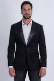 Barabas Wholesale Men's Faux Leather Lapel Patterned Peak Lapel Blazer 6BLW01 Black