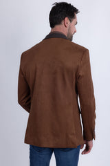 Barabas Wholesale Men's Faux Leather Lapel Patterned Peak Lapel Blazer 6BLW01 Brown